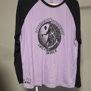 Men's Long Sleeve Raglan Graphic Tee - Lilac and Black